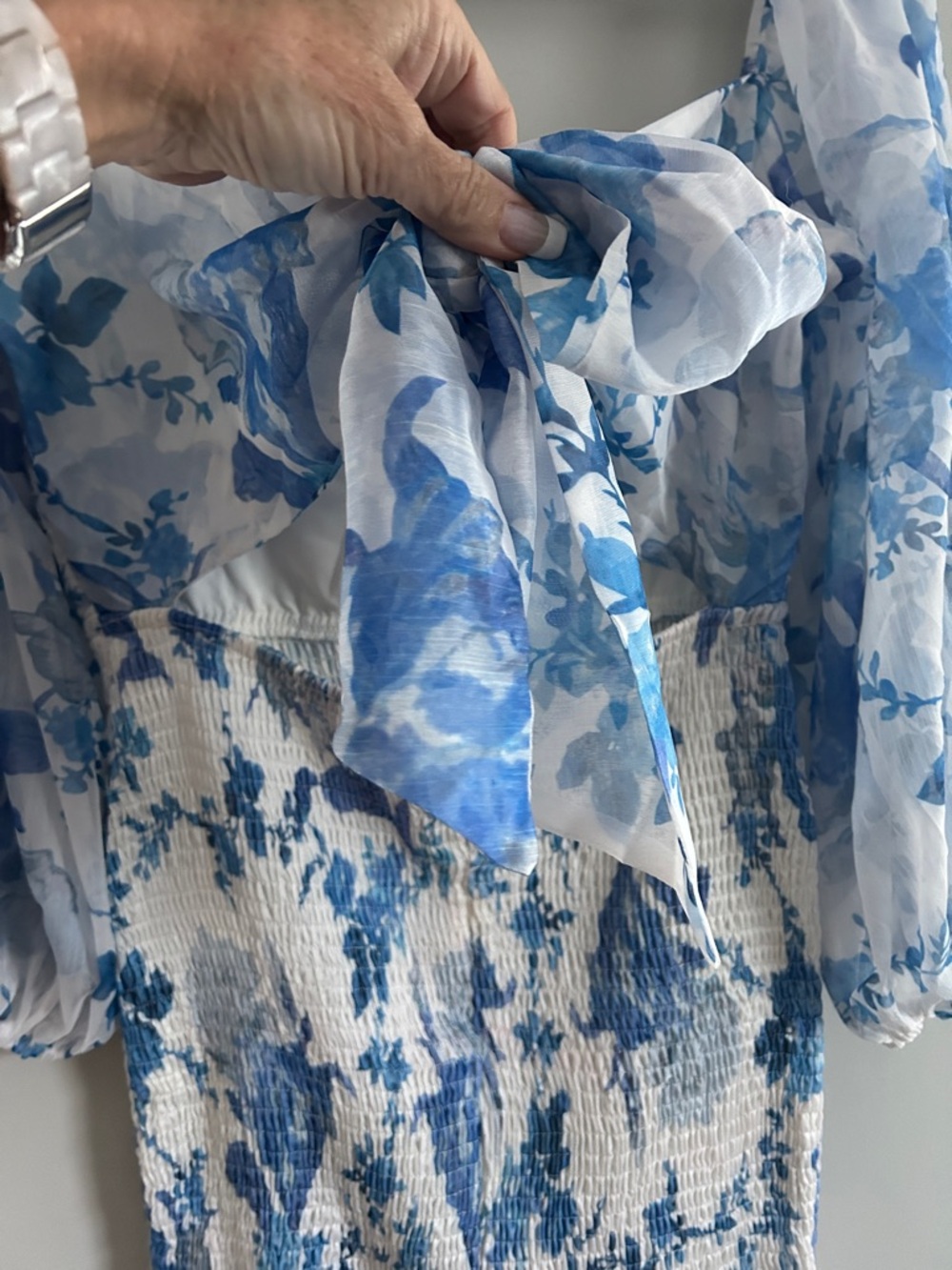 Hello Molly White and Blue Floral Long Sleeve Dress - Picture 5 of 10